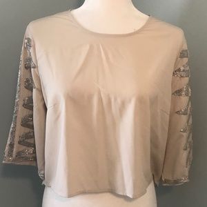 Cream top w/silver sequin 3/4 length bell sleeves
